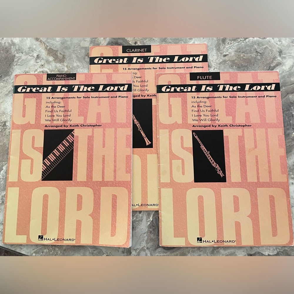 Music books Piano, Clarinet & Flute (1 book each) 15 Christian song arrangements